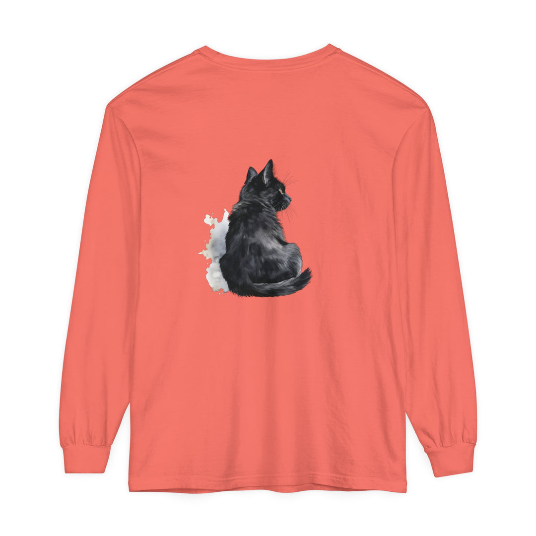 Black Cat Watercolor Unisex Long Sleeve T-Shirt featuring artistic and detailed feline design