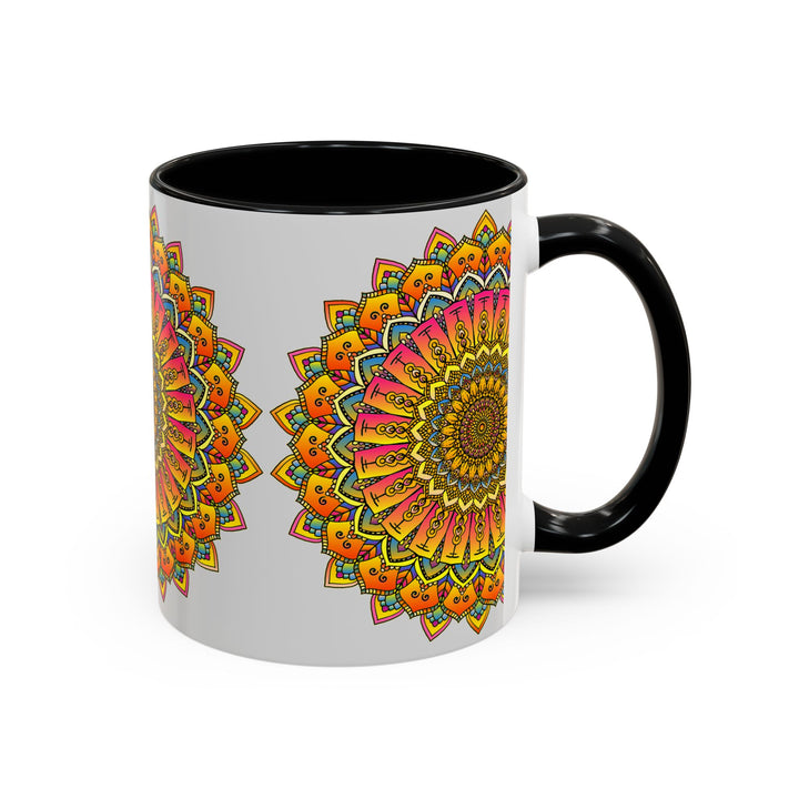 Colorful floral mandala art mug with intricate design and vibrant colors