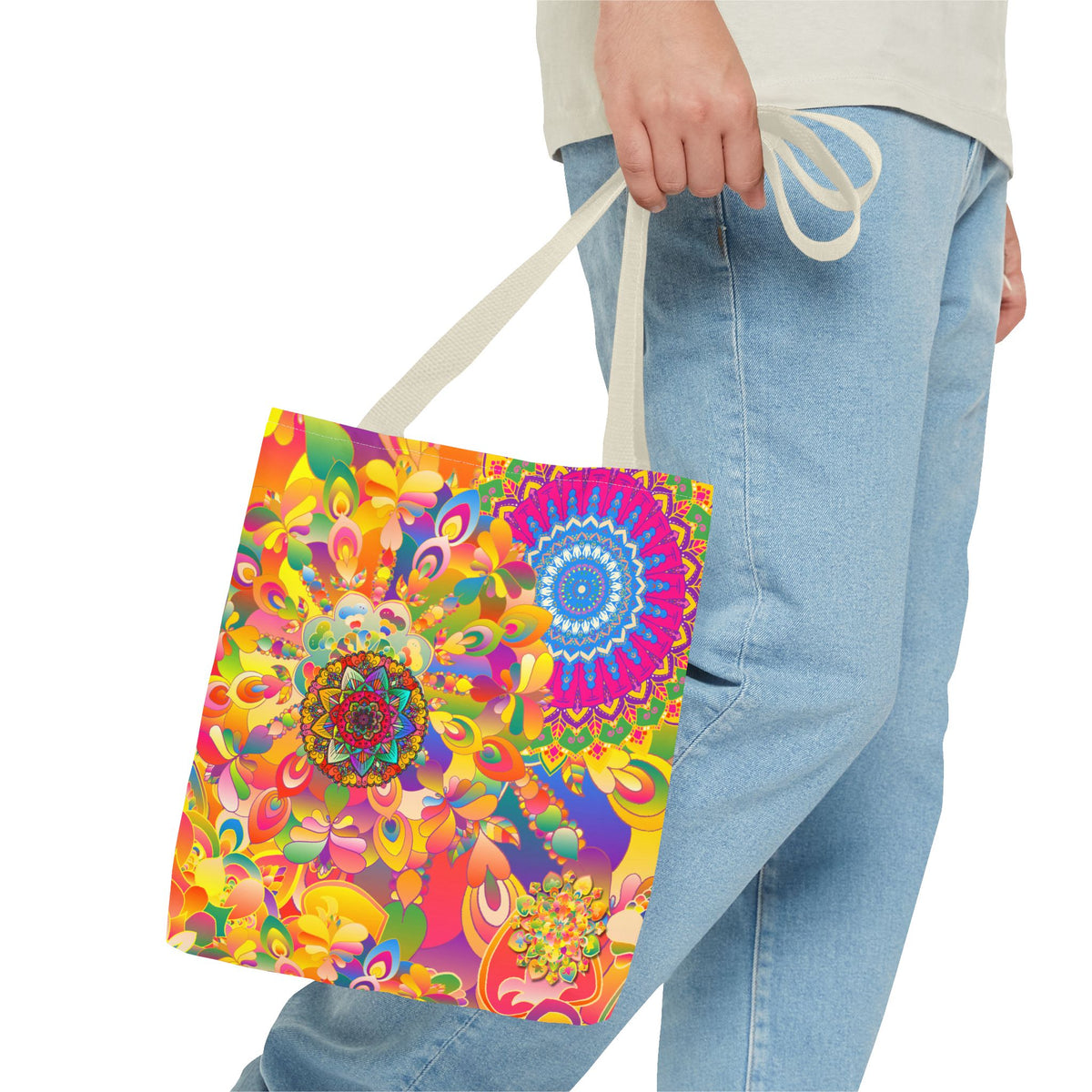 Psychedelic Floral Mandala Tote Bag