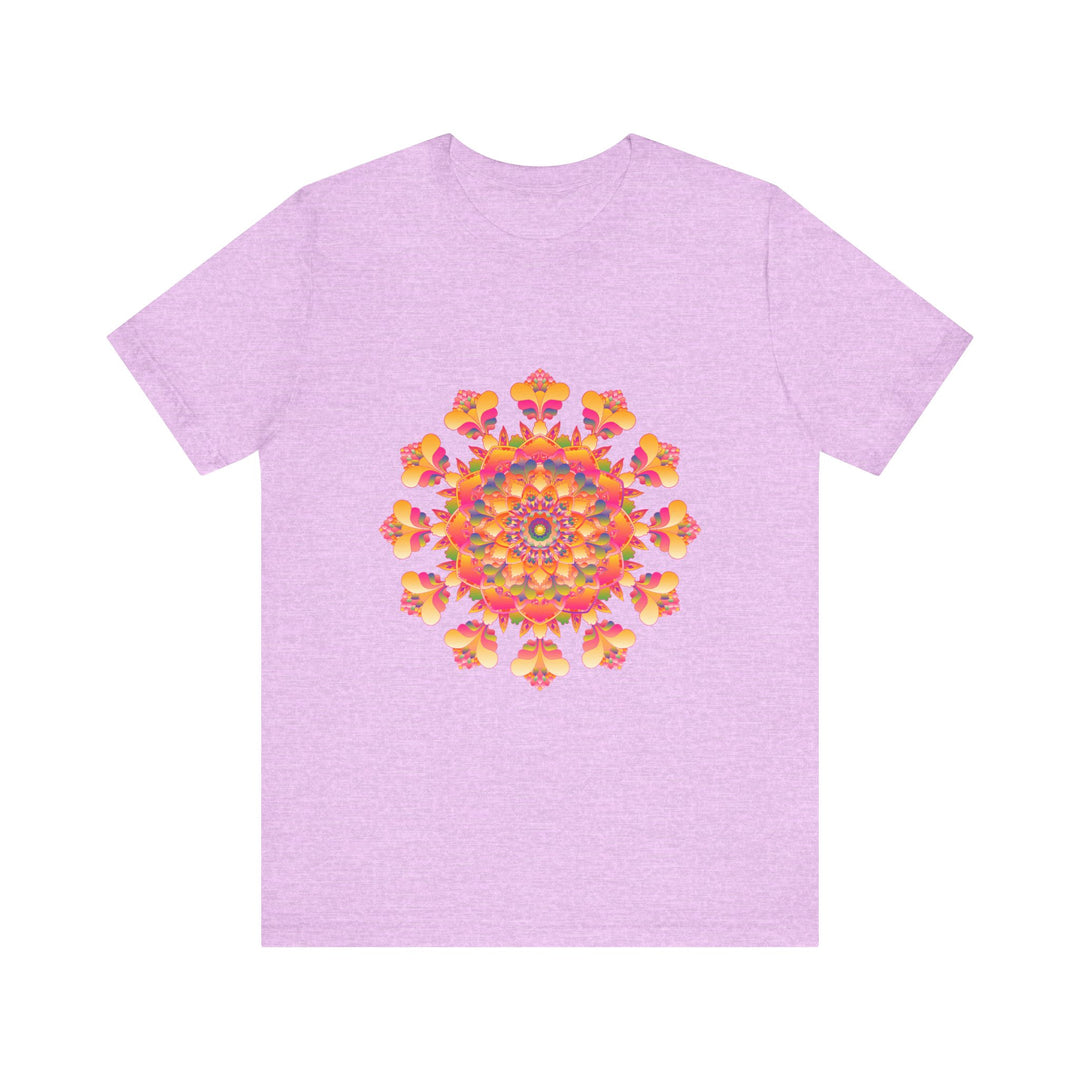 Beautiful Vibrant Mandala Tee in Pink, Yellow, Orange, and Green colors, perfect for adding a pop of color to your wardrobe