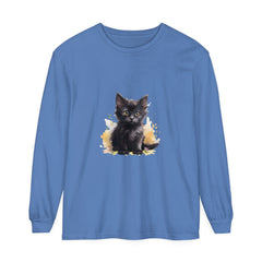 A fashionable black kitten watercolor splash t-shirt with a unique design