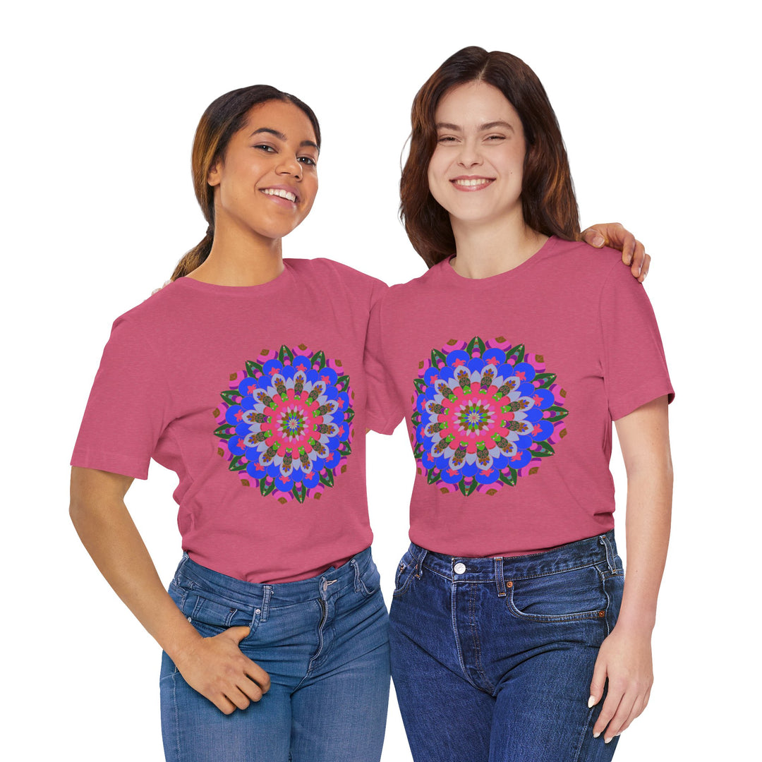 A vibrant and intricate mandala geometric pattern T-shirt in various colors