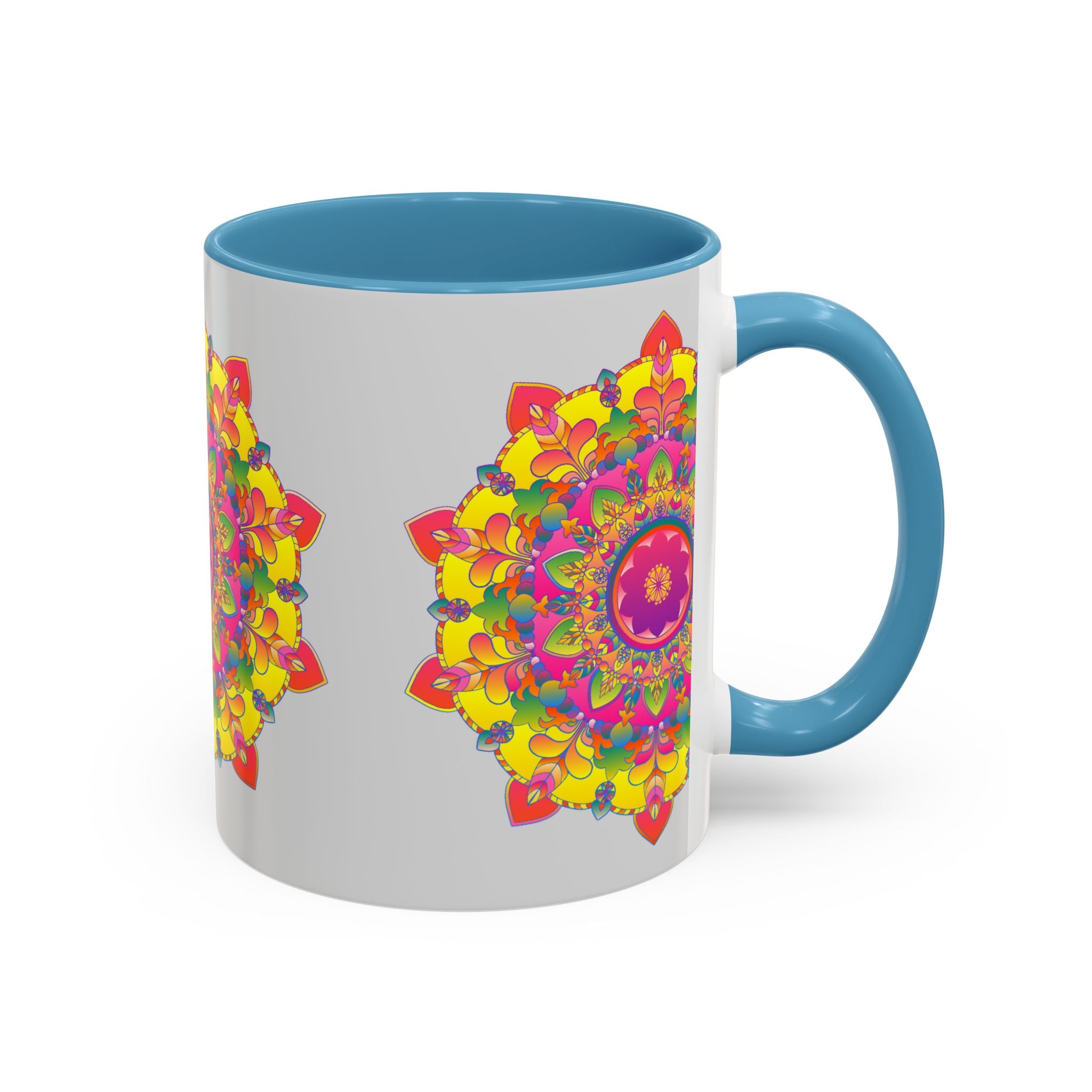 Eye-catching Mandala Mug - Vibrant Art on Grey with a beautiful and colorful mandala design