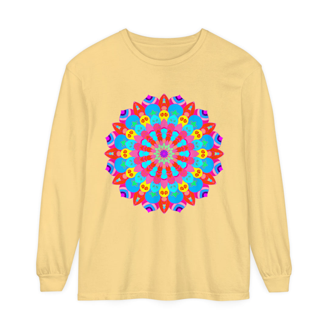 Colorful mandala design unisex long sleeve t-shirt in vibrant hues