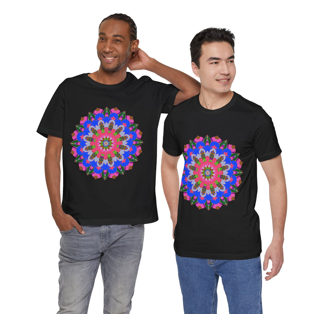 Vibrant and intricate geometric mandala design T-shirt in a variety of colors