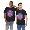 Vibrant and intricate geometric mandala design T-shirt in a variety of colors