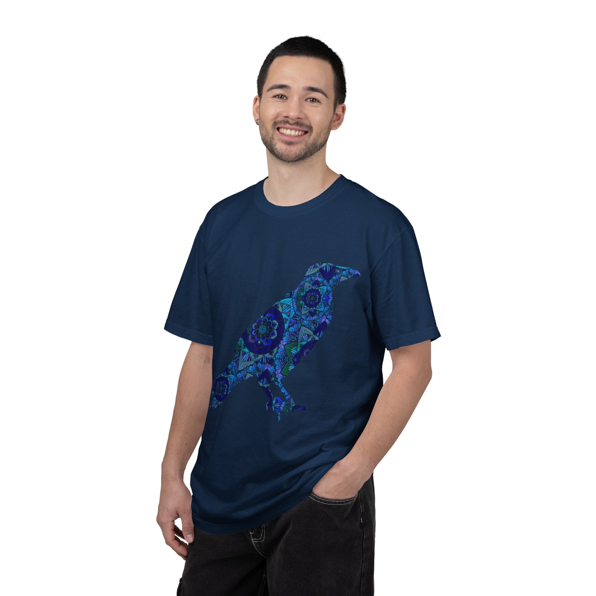 Maglietta con stampa corvo mandala blu — Maglietta grafica con corvo Inner Protection
