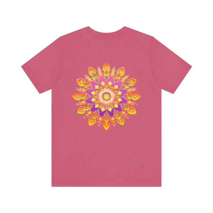 A stunning, vibrant mandala design T-shirt promoting peace and harmony