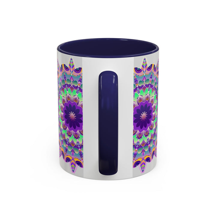 Beautiful light grey mug featuring a vibrant mandala art design