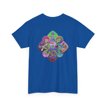 Mandala art design on a comfortable unisex heavy cotton t-shirt promoting mindfulness and yoga