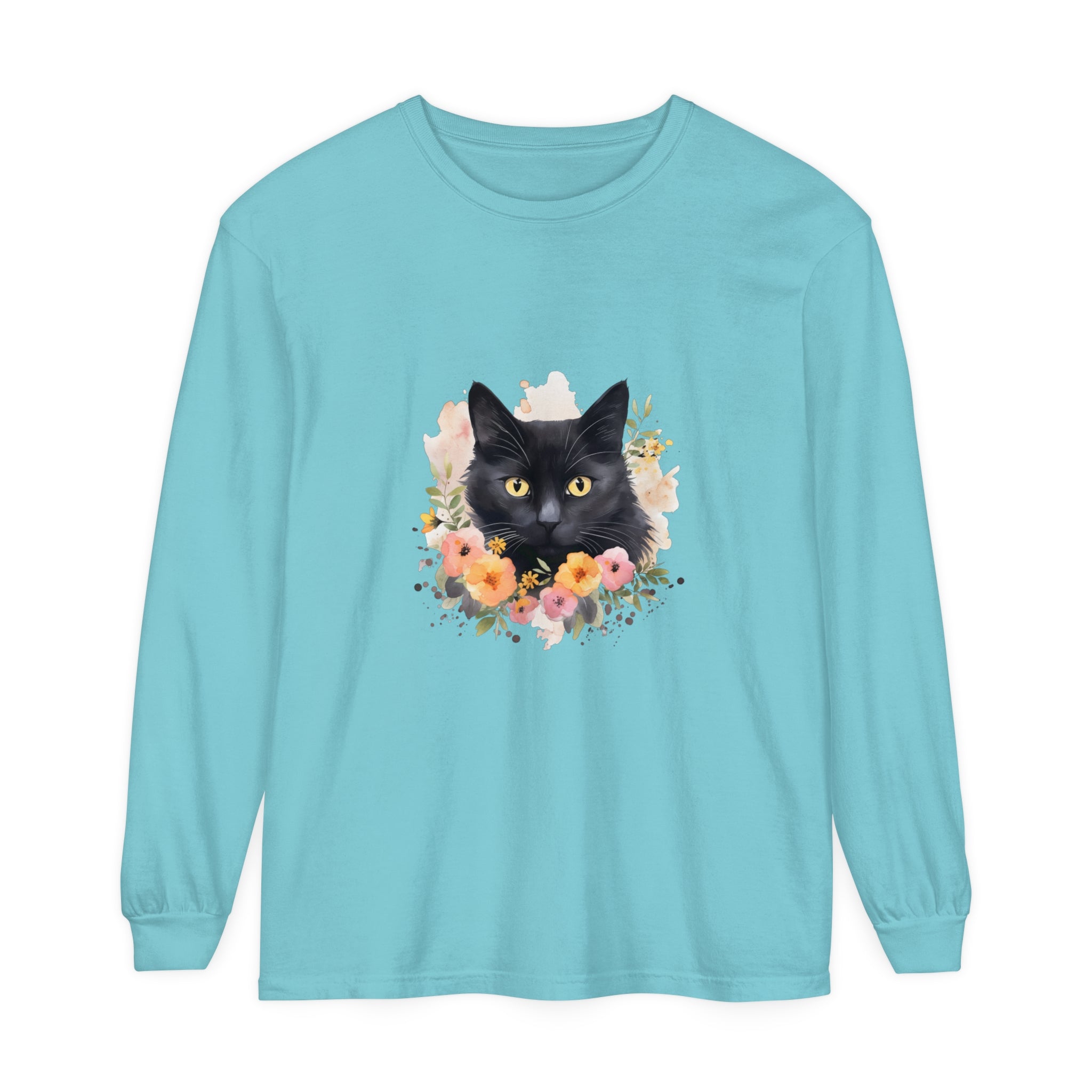 Black Cat Floral Portrait Unisex T-Shirt featuring a stylish and unique design