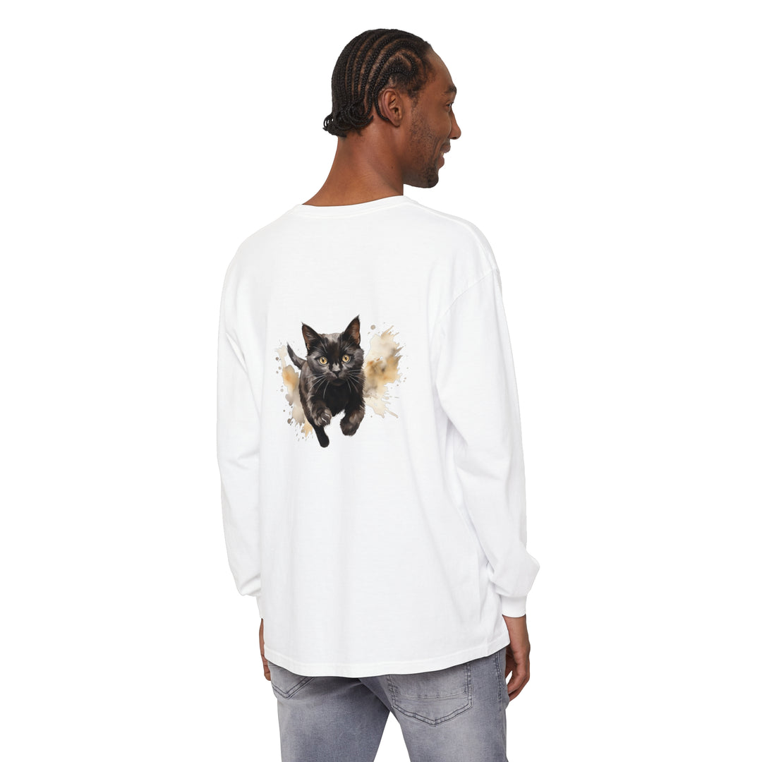 Black Cat Watercolor Sprint Unisex T-Shirt with vibrant watercolor design