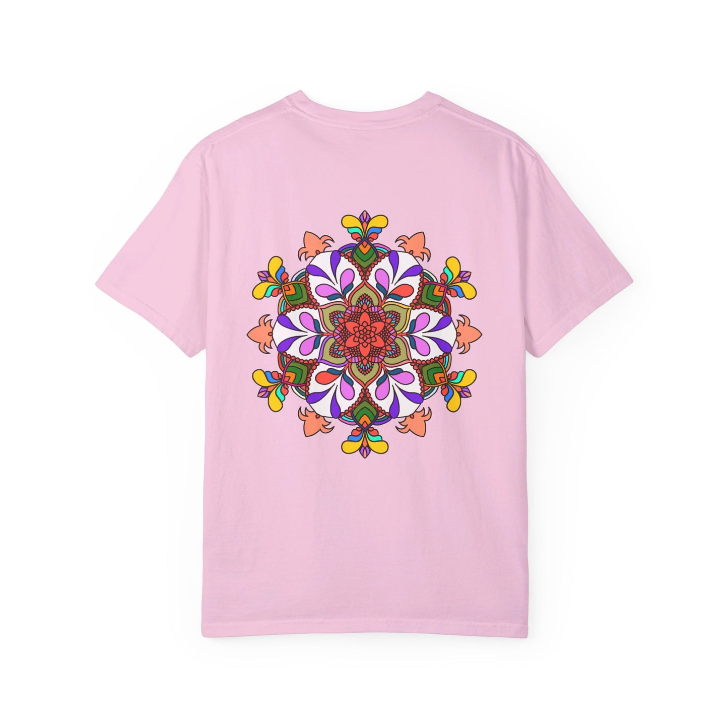 Unisex mandala t-shirt made of 100% ring-spun cotton, hand-drawn mandala art, garment-dyed for extra comfort