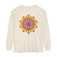 Colorful and intricate mandala design on a long sleeve t-shirt