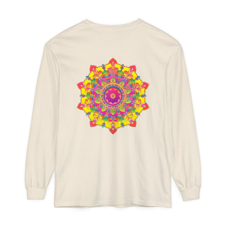 Colorful and intricate mandala design on a long sleeve t-shirt