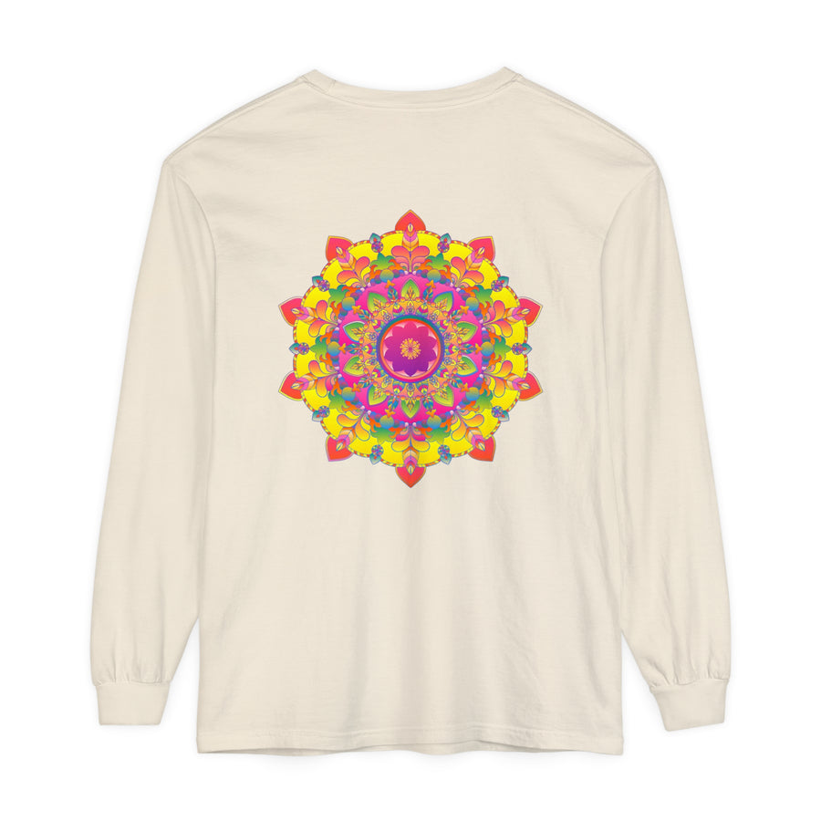 Colorful and intricate mandala design on a long sleeve t-shirt