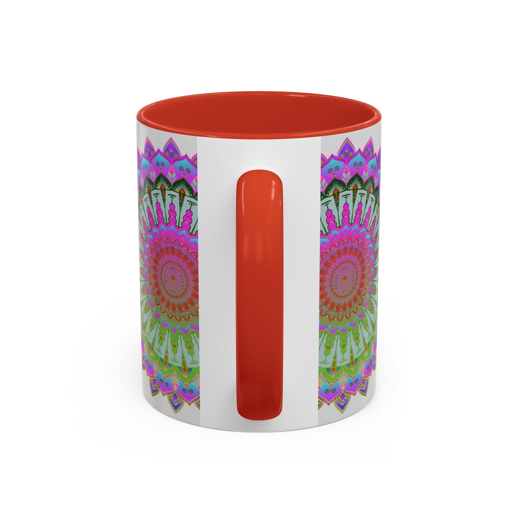 Handcrafted mandala art mug with colorful and intricate patterns