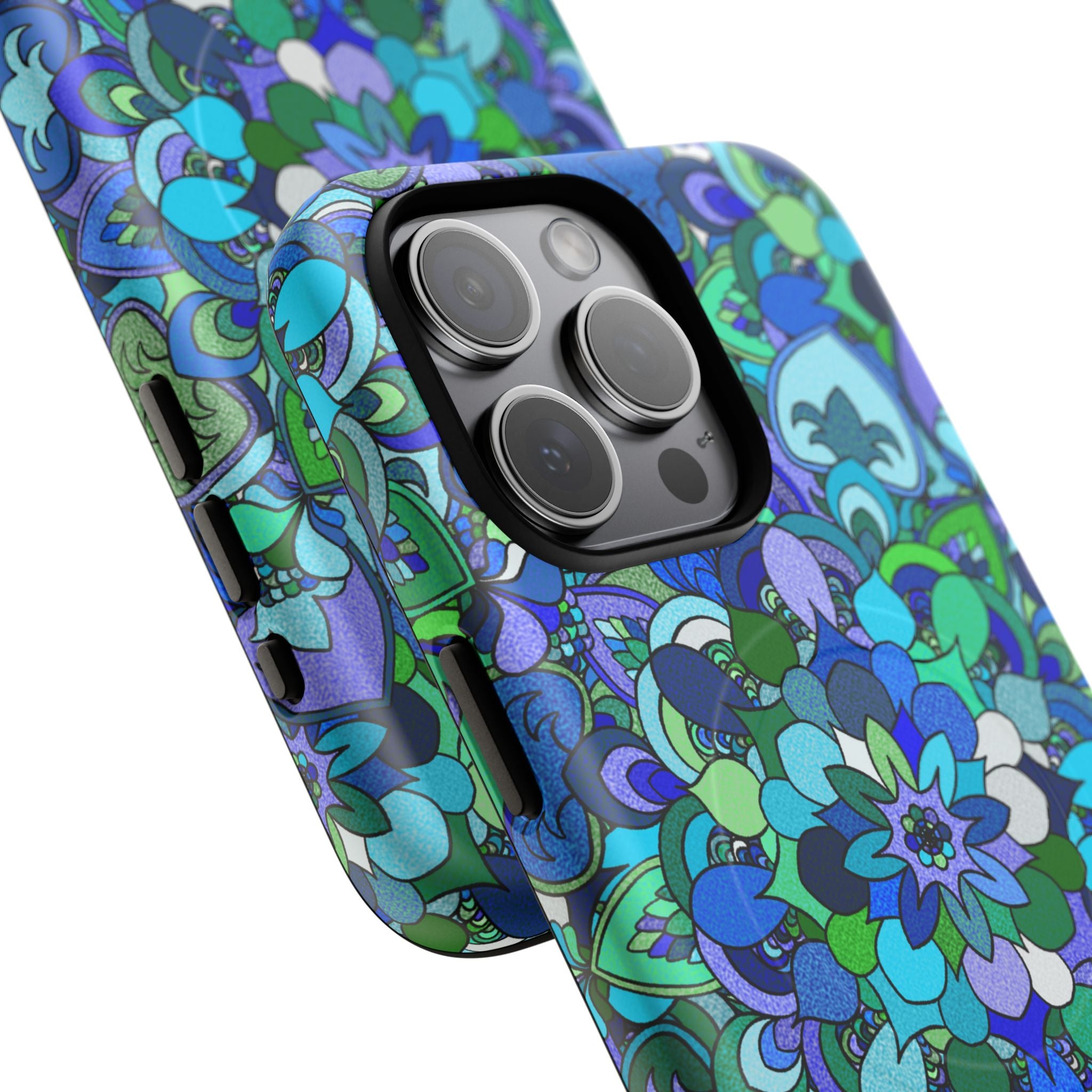 Floral Mandala Tough Magnetic Phone Case — Blue Green Pattern