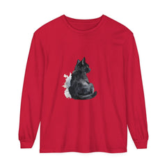 Black Cat Watercolor Unisex Long Sleeve T-Shirt featuring a beautiful watercolor design of a black cat on a comfortable, versatile long sleeve shirt