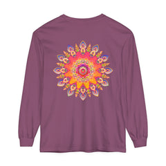 Colorful and intricate mandala design on a unisex long sleeve t-shirt