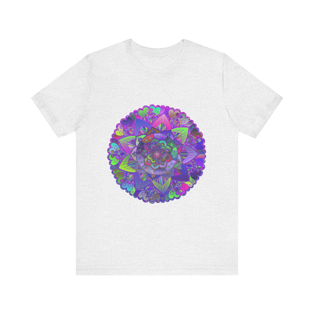 Vibrant and intricate mandala design t-shirt in a variety of bold, colorful hues