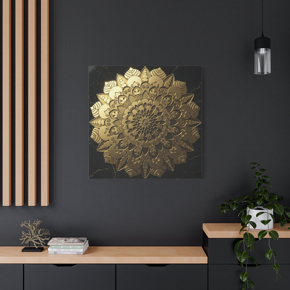 Midnight Mandala Reflection – Stretched Matte Canvas