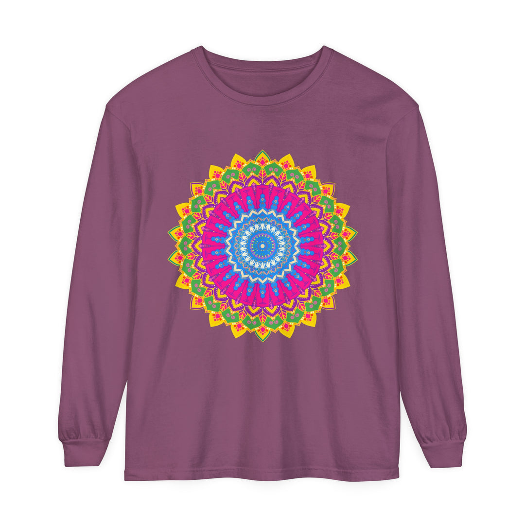  Long Sleeve Tee with Eye-catching Mandala Design in Bright, Bold Colors