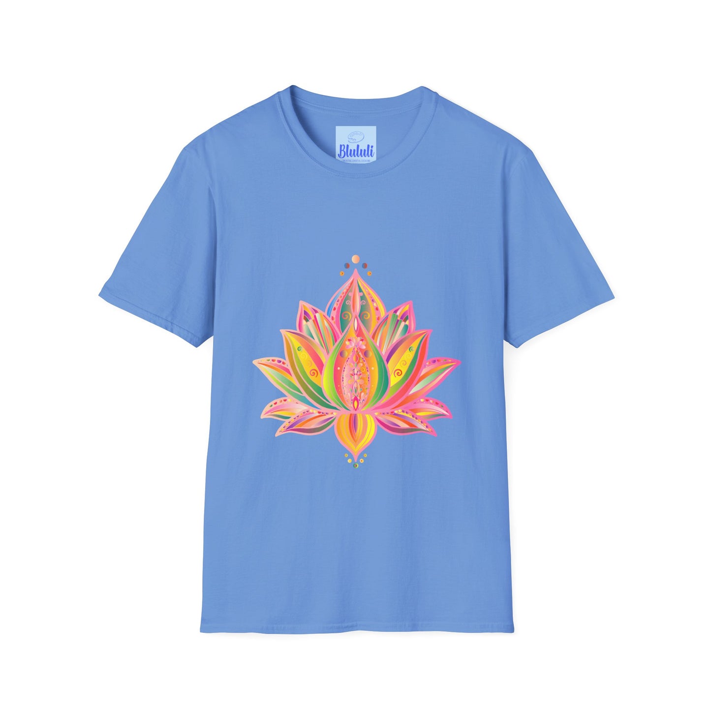 Lotus Mandala Unisex T-Shirt featuring a hand-drawn unique design by Blululi, perfect for both men and women