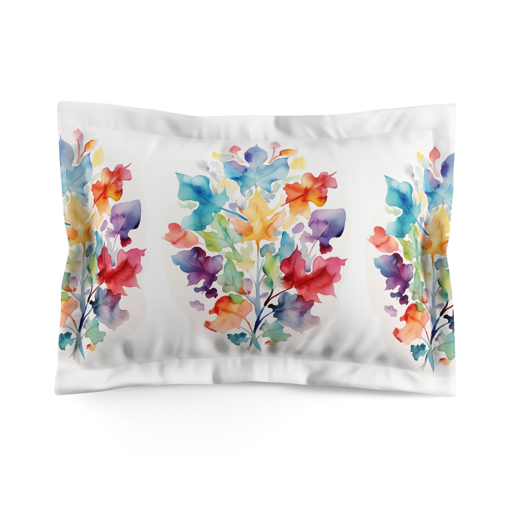 Watercolor Floral Pillow Sham - Colorful Botanical Microfiber Pillowcase