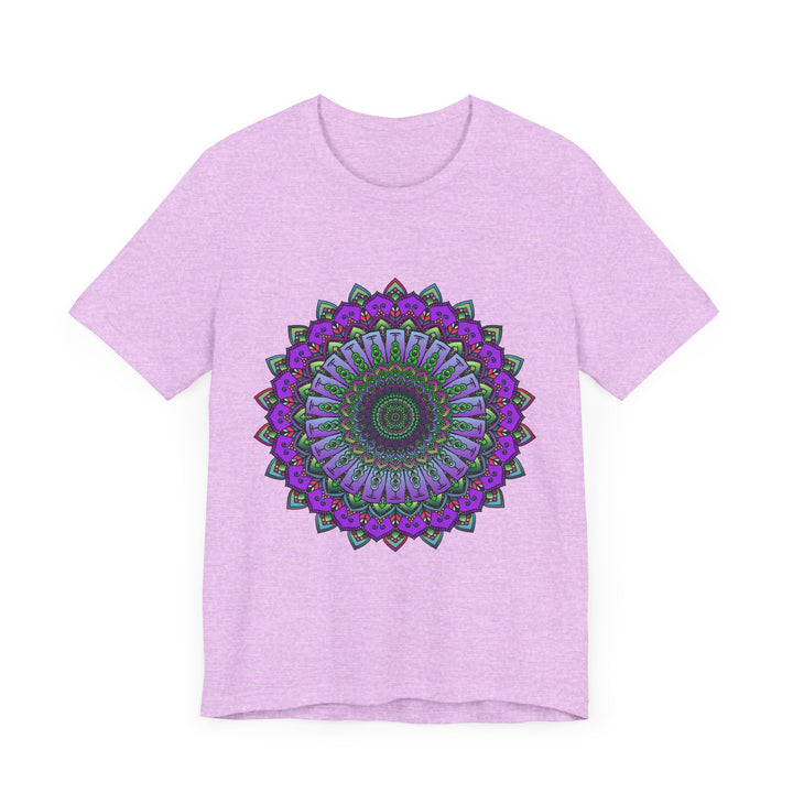 Beautiful purple and green mandala tee with intricate and detailed design