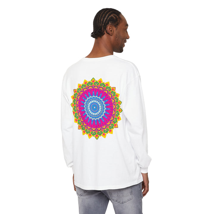 Colorful mandala design long sleeve unisex t-shirt in vibrant hues