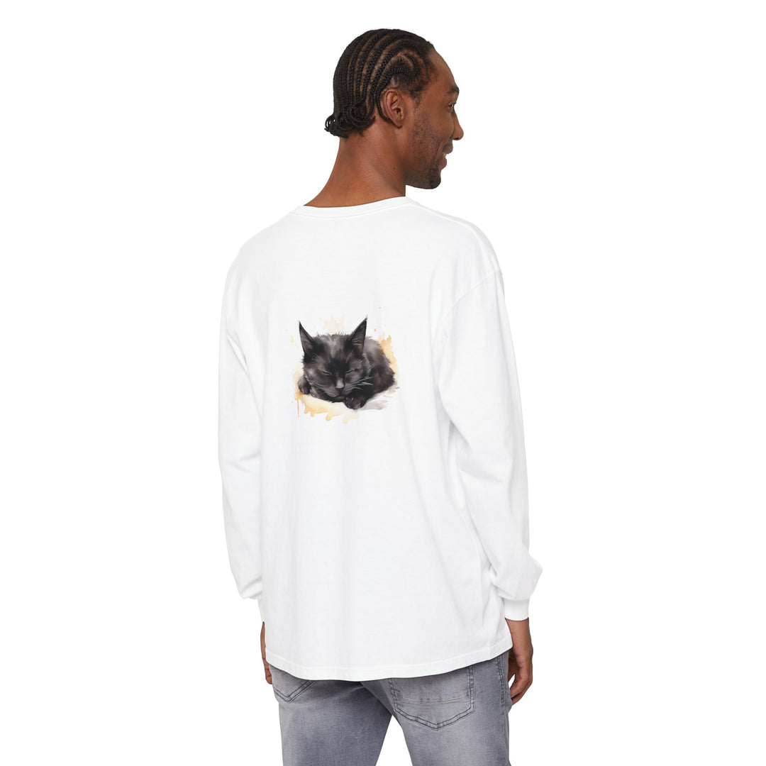 Langarm-T-Shirt mit Aquarellmotiv „Schlafende Katze“