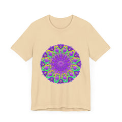 Vibrant purple and green mandala tee featuring intricate and detailed design