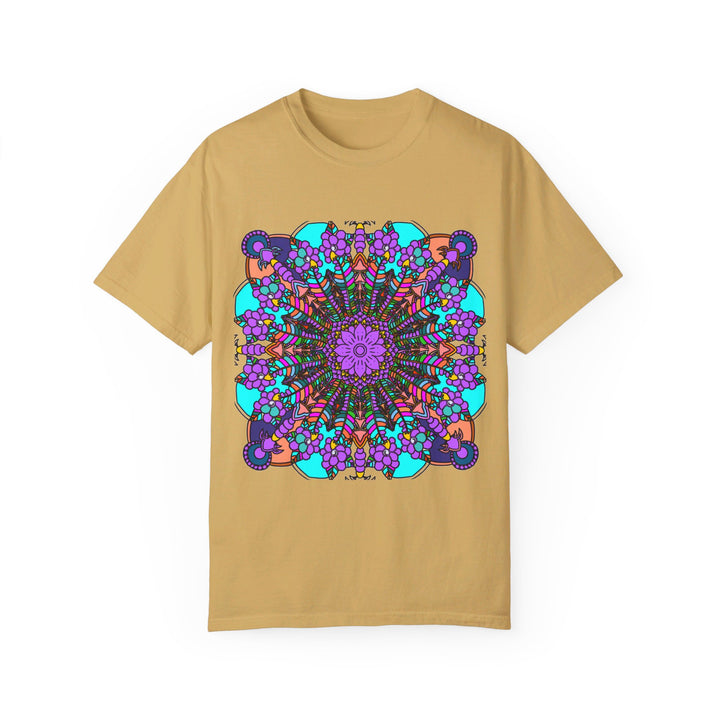 Unisex Mandala T-Shirt made from 100% Ring-Spun Cotton, featuring Hand-Drawn Mandala Art and Garment-Dyed for Extra Comfort