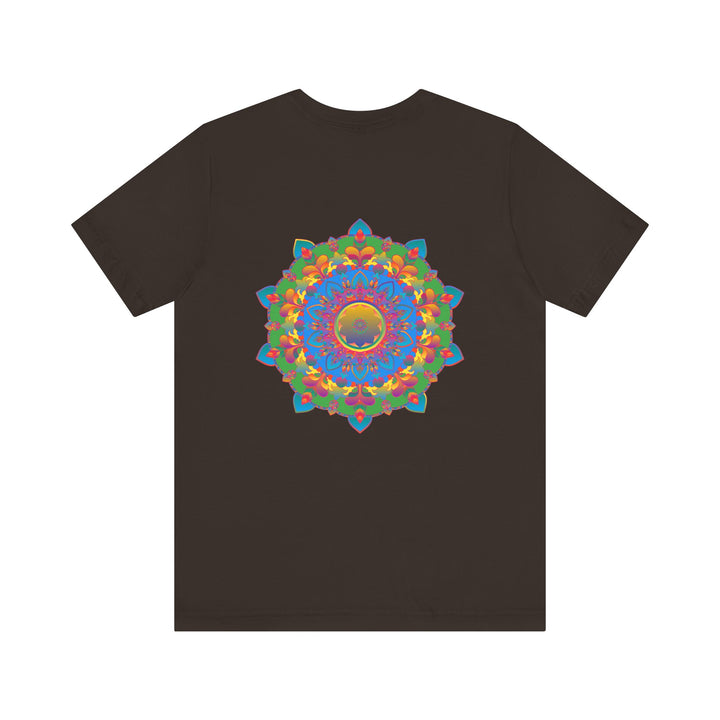 A beautiful, vibrant mandala tee with intricate designs promoting spiritual peace and harmony