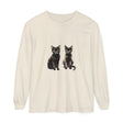 Long sleeve black cat watercolor art t-shirt with vibrant, detailed design