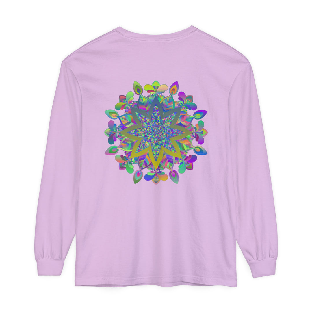 Colorful mandala unisex long sleeve t-shirt with intricate design and vibrant colors