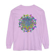 Colorful mandala unisex long sleeve t-shirt with intricate design and vibrant colors