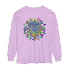 Colorful mandala unisex long sleeve t-shirt with intricate design and vibrant colors