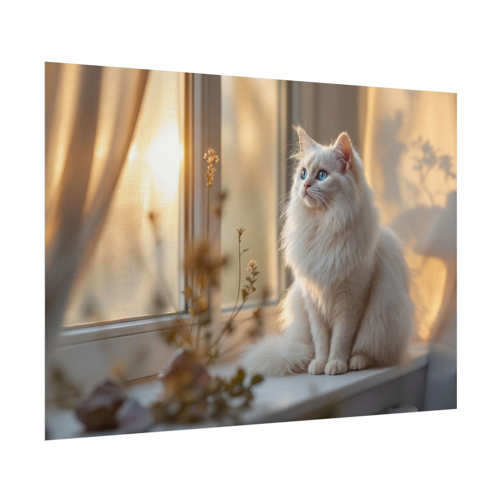 Rolled Poster — Serene Longhair Cat on Window Sill | Cozy Home Wall Art