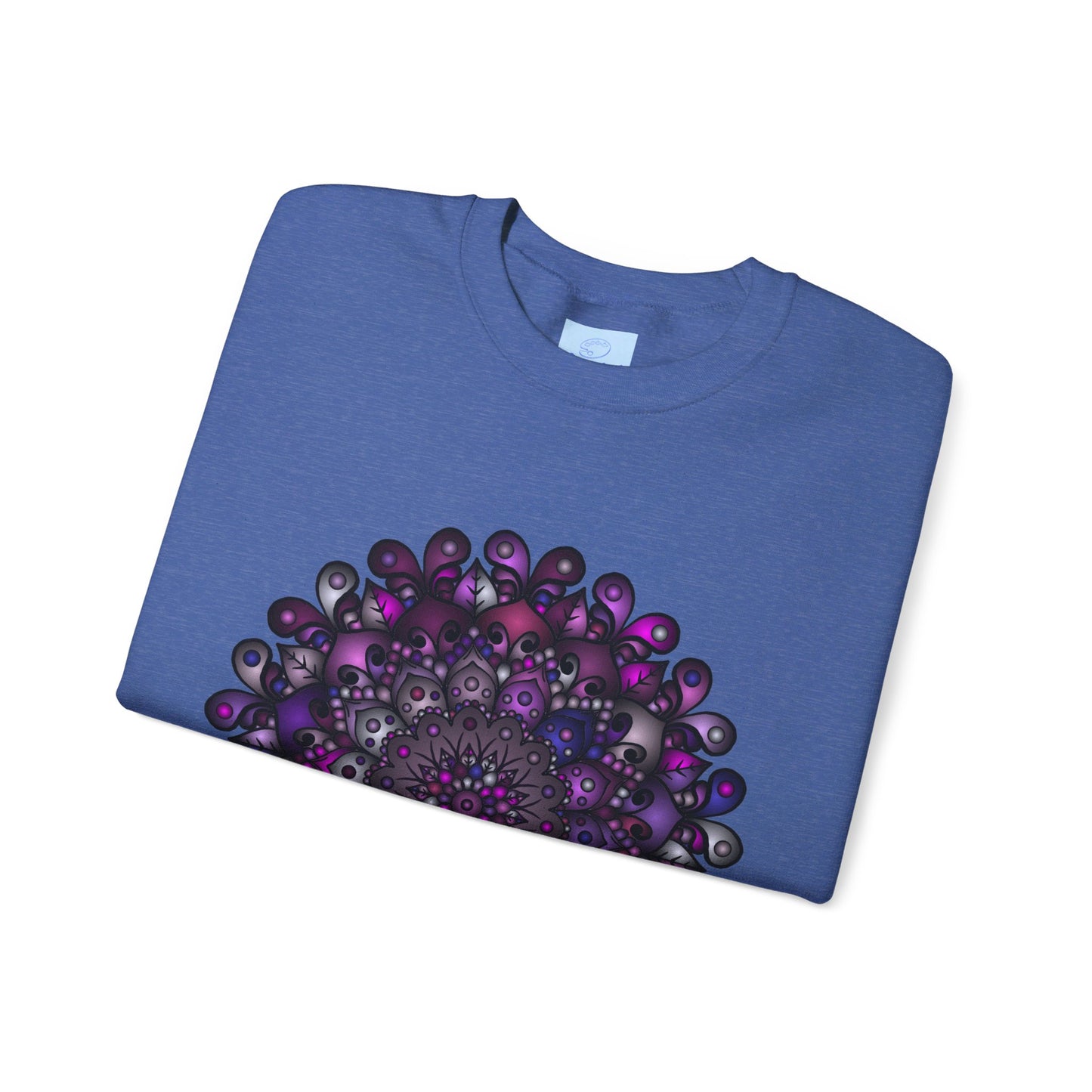 A cozy, versatile Unisex Heavy Blend Crewneck Sweatshirt in purple with intricate mandala design