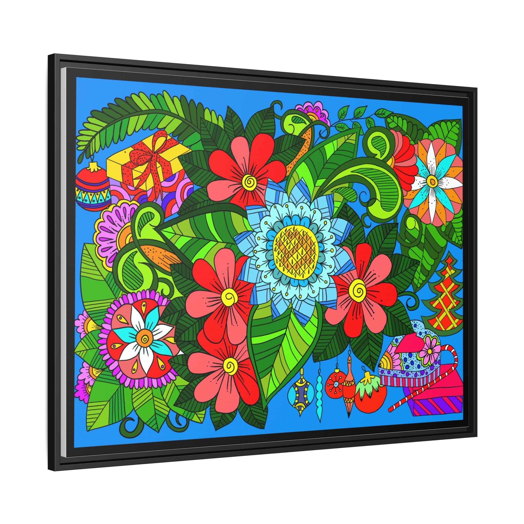 Handgefertigtes horizontales Poster mit Mandala-Design – Blumengekritzel