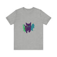 A close-up image of a Black Cat Mystery - Colorful Splash T-Shirt with vibrant hues and a unique design, perfect for adding a pop of color to any casual outfit