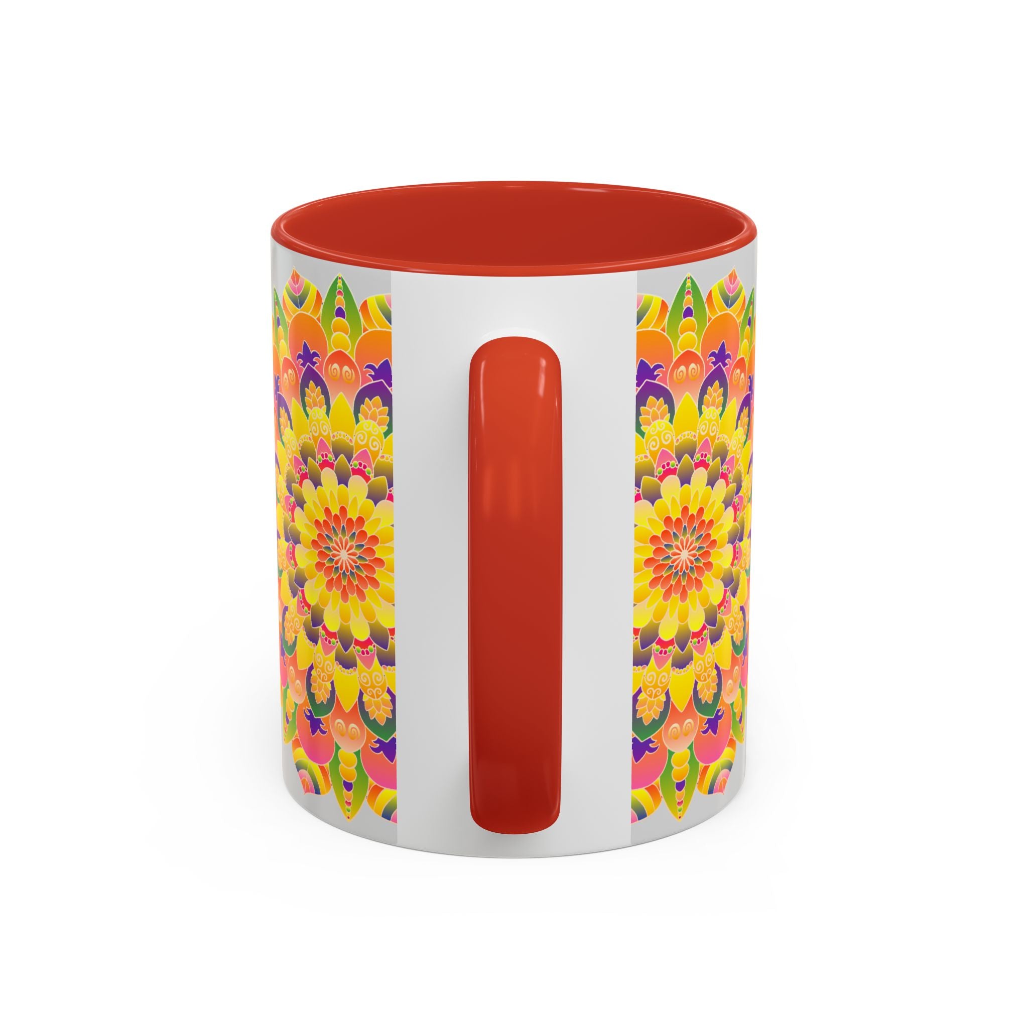 Colorful mandala mug featuring bohemian art pattern and intricate details on ceramic material