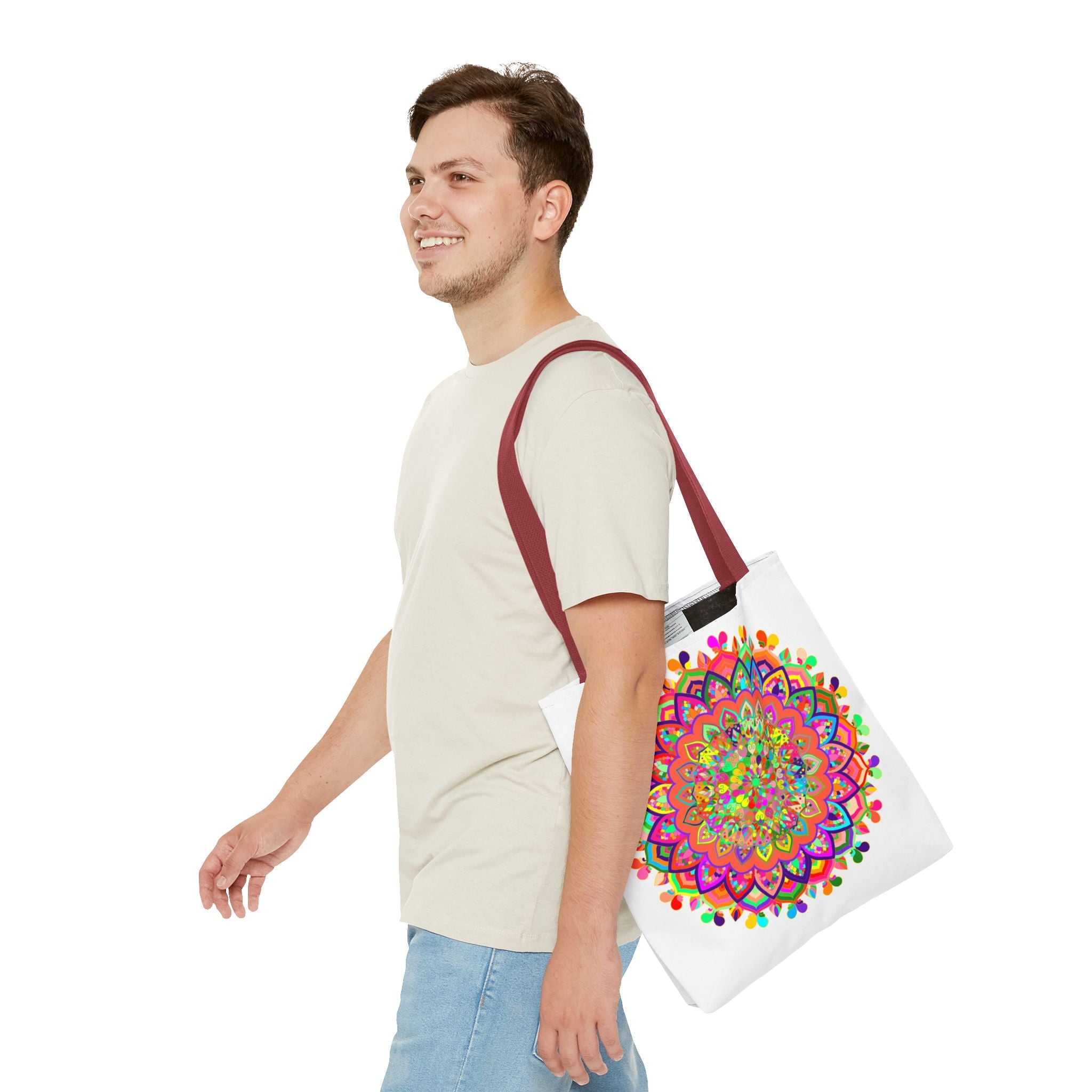 Vibrant and intricate mandala art tote bag with colorful patterns and designs