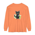 Black Cat Watercolor Long Sleeve T-Shirt with vibrant watercolor design