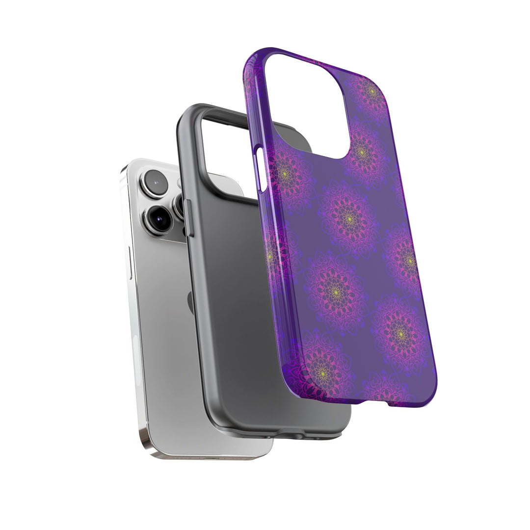 Intricate Purple Floral iPhone Case with Bold Mandala Design