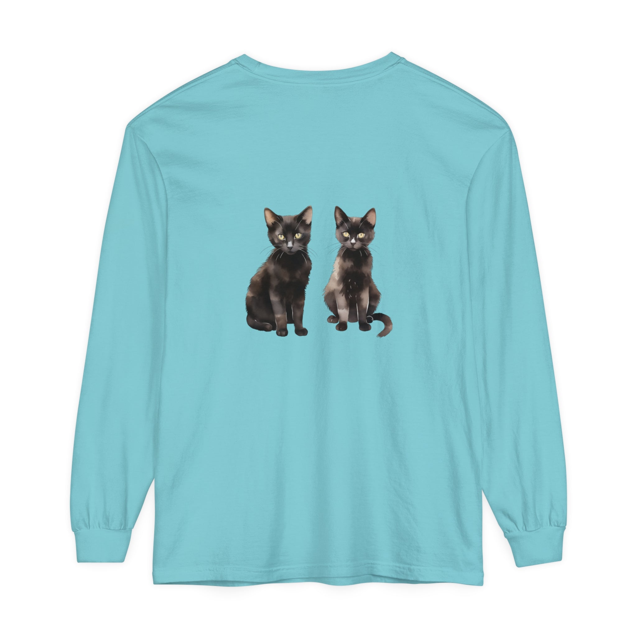 Black Cat Watercolor Art Long Sleeve T-Shirt with vibrant and detailed feline design