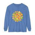 Colorful psychedelic mandala design featured on a long sleeve T-shirt