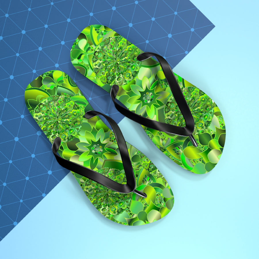 Infradito "Caleidoscopio Verde" – Sandali da Spiaggia Tropicali Floreali